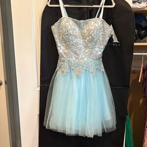 Jovani Sky Blue and Silver Kids Formal Dress